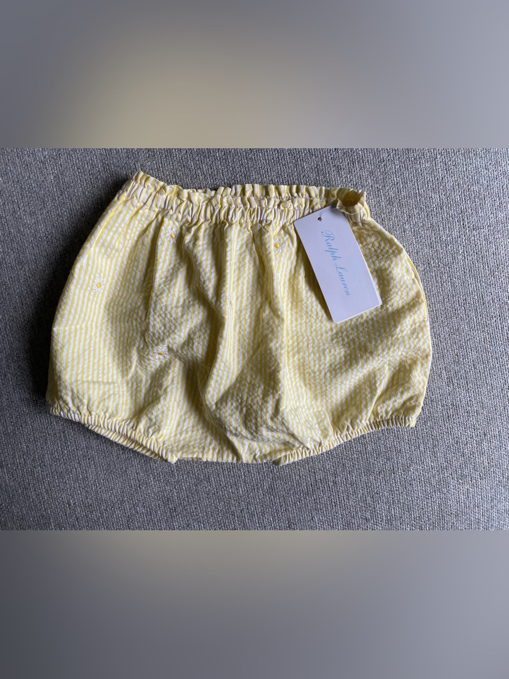 Ralph Lauren Yellow Striped Embroidered Daisy Baby Bloomer Shorts